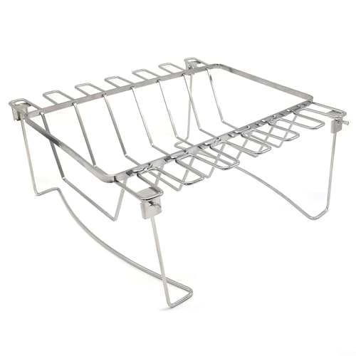 BBQ Rib Racks, Stainless Steel Grill Roasting Stand 3 in 1 Rib Chicken Rack for Outdoor Cooking Barbecue 5 Ribs Holder Dishwasher Safe von Entgoinggo