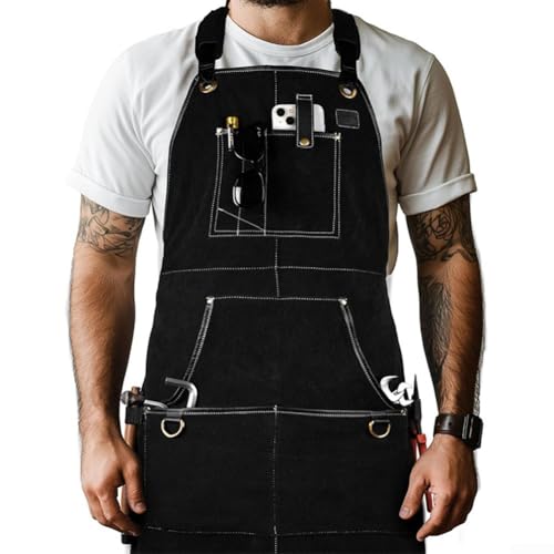 Doppelseitige schwer entflammbare Schweißschürze mit doppelseitigem Vliesmaterial für Elektriker Tischler Autoreparatur Schutz und Fleckenbeständigkeit (schwarz) von Entgoinggo