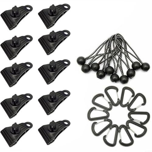 Entgoinggo 10 x winddichte Befestigungselemente für Campingzelte, Zelt-Halter, Planen-Clips, robuste Verschluss-Clips für Camping und Wandern (30 Stück) von Entgoinggo