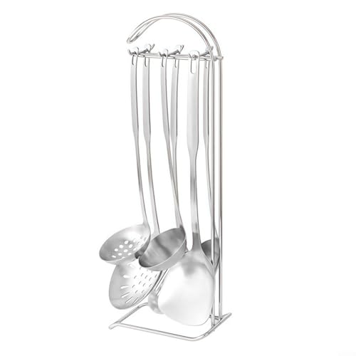 Entgoinggo 7-teiliges Kochutensilien-Set aus Edelstahl mit Halter, Küchenwerkzeug, Spatel, Löffel von Entgoinggo