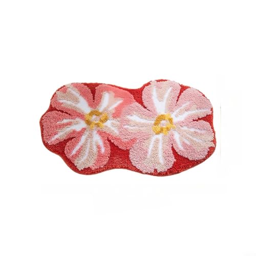 Entgoinggo Badematte, rutschfeste Badezimmermatte, gebogen, rosa Badezimmerteppich, Matten mit Blumenform, extra saugfähige Mikrofaser und rutschfeste Unterseite (grün) von Entgoinggo