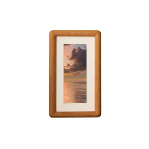 Entgoinggo Bilderrahmen, 8 x 15 cm, eleganter Massivholz-Bilderrahmen in Walnussholz- oder Natur-Finish, mit beigefarbenem Passepartout für 4 x 11 cm große Fotos von Entgoinggo