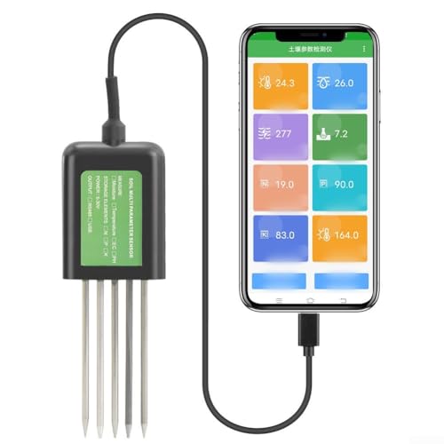 Entgoinggo Bodensensor, USB-Bodentest-Messgerät, Multi-Parameter-Analysewerkzeug, Zimmerpflanzenfeuchtigkeits- und Lufttemperatur-Monitor von Entgoinggo