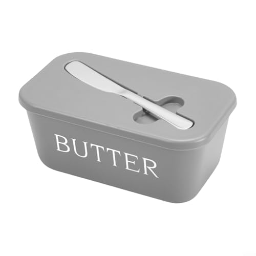 Entgoinggo Butterdose Butterbehälter Butterbox Butterkäsebox mit Spatel Stilvolle Küchenlösung zum Organisieren (grau) von Entgoinggo