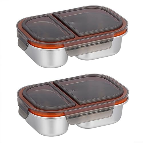 Entgoinggo Dual Compartment Snack Container 304 Stainless Steel Leak-Proof Food Storage Lunch Box with Lids Reusable for School Office Travel von Entgoinggo
