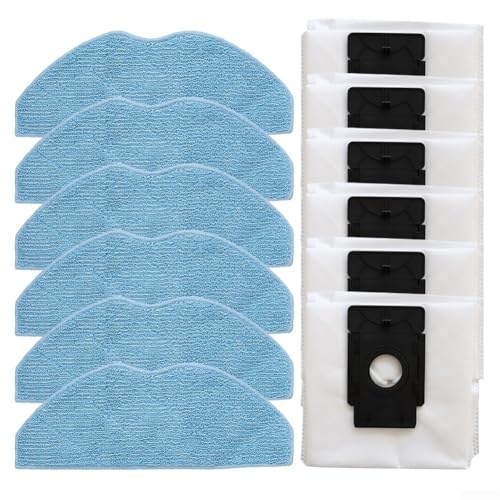 Entgoinggo Ersatz-Staubsaugerbeutel, Mopp-Pads, Zubehör für 360 für Botslab S8 Plus, starke Dichtung, Mikrofaser-Material, 6 Wischtücher und 6 Staubbeutel (schwarz) von Entgoinggo