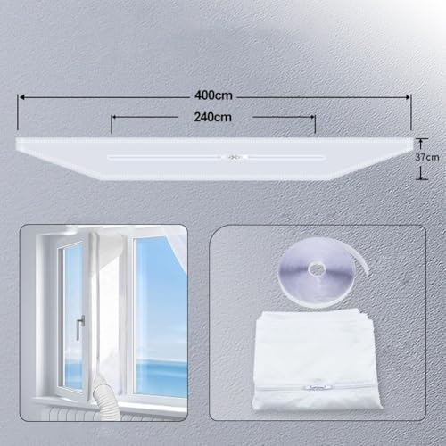Entgoinggo Fenster-Klimaanlagen-Dichtungstuch Wärmedämmungs-Abdeckungs-Set mit Öffnung für mobile Wechselstrom-Einheiten, horizontale vertikale Schiebefenster (400 cm) von Entgoinggo