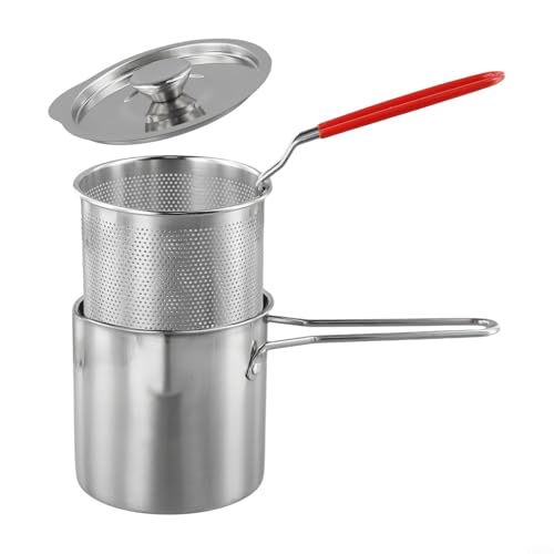 Entgoinggo Frittiertopf mit Griffen und Frittierkorb, Mehrzweck-Milchtopf für Pommes Frites Gemüse Fleisch Silber Küche Kochgeschirr Entgoinggo Frittiertopf mit Griffen und Frittierkorb, Mehrzweck-Milchtopf für Pommes Frites Gemüse Fleisch Silber Küche Kochgeschirr von Entgoinggo