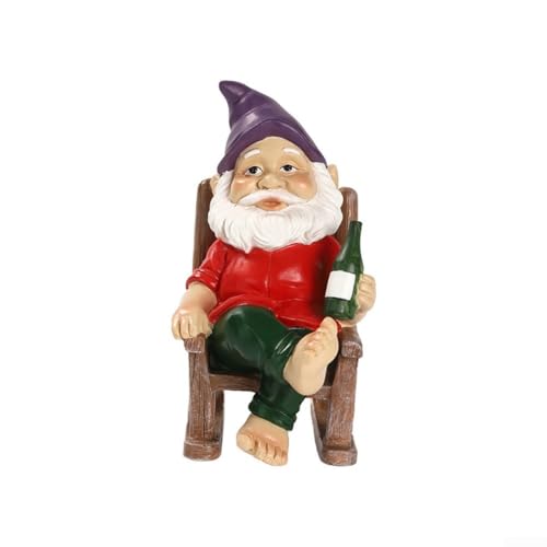 Entgoinggo Gartenzwerg sitzend im Schaukelstuhl dekorative Statue Harz Outdoor Figur wetterbeständig Rasen Ornament für Terrasse Hof Haus von Entgoinggo