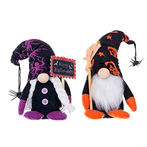 Entgoinggo Halloween Dekorative gesichtslose Zwergpuppen Plüsch stehende Ornamente gruselige Garten Heimdekoration Orange Lila Set von 2 (Orange) von Entgoinggo