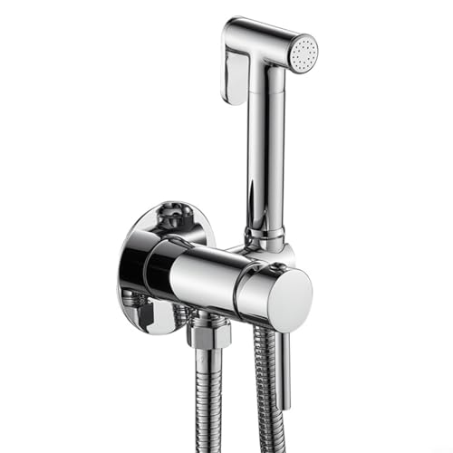 Entgoinggo Hand-Bidet-Sprüher, Hand-Bidet-Duschbrause mit einstellbarem Wasserdruck, Anschluss WC-Duschkopf und Schlauch (Chrom) von Entgoinggo