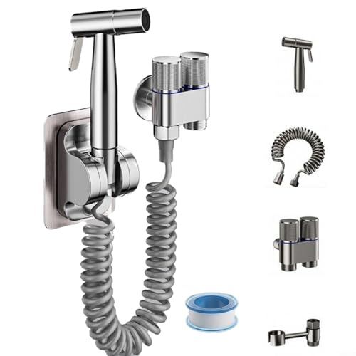 Entgoinggo Hand-Bidet-Sprühgerät, Doppelfunktions-Düse, Badezimmer, Bidet-Düsen-Set mit Hochdruck-Spray, einstellbarer Wasserfluss (Silber A) von Entgoinggo