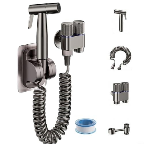 Entgoinggo Hand-Bidet-Sprühgerät, Doppelfunktions-Düse, Badezimmer-Bidet-Düsen-Set mit Hochdruck-Spray, einstellbarer Wasserfluss (dunkelgrau A) von Entgoinggo