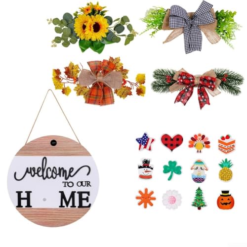 Entgoinggo Holz-Willkommensschild DIY saisonaler Kranz Türdekoration für Bauernhaus Veranda Urlaub Home Decor austauschbar rund 29,5 cm Entgoinggo Holz-Willkommensschild DIY saisonaler Kranz Türdekoration für Bauernhaus Veranda Urlaub Home Decor austauschbar rund 29,5 cm von Entgoinggo
