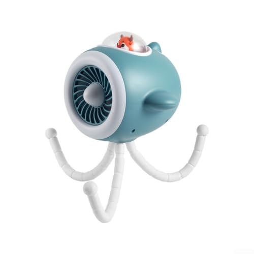 Entgoinggo Kinderwagen-Ventilator, 8000 mAh, wiederaufladbarer Akku, flexible Stativhalterung, 4 Windgeschwindigkeiten, LED-Licht, 360 Grad drehbar, Blau von Entgoinggo