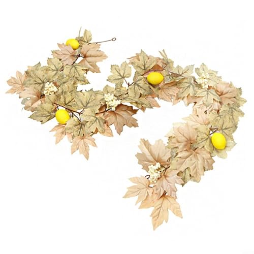 Entgoinggo Künstliche Herbstblätter, künstliche Herbst-Ahornblätter, Kranz, dekorative Herbstgirlande mit lebendigen Blättern, saisonale Dekoration (A11) von Entgoinggo