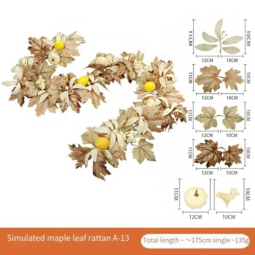 Entgoinggo Künstliche Herbstblätter, künstliche Herbst-Ahornblätter, Kranz, dekorative Herbstgirlande mit lebendigen Blättern, saisonale Dekoration (A13) von Entgoinggo