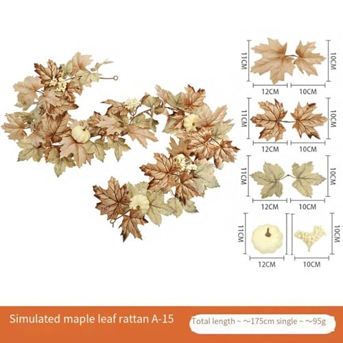Entgoinggo Künstliche Herbstblätter, künstliche Herbst-Ahornblätter, Kranz, dekorative Herbstgirlande mit lebendigen Blättern, saisonale Dekoration (A15) von Entgoinggo