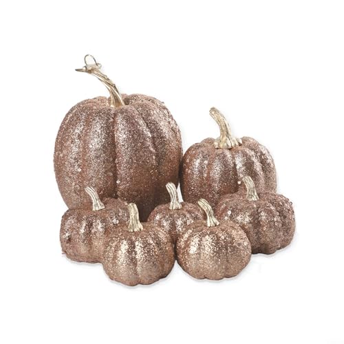 Entgoinggo Künstliche Kürbisse, 7 Stück, goldfarbener Glitzer, Kürbis-Ornamente, künstlicher Kürbis für Halloween, Thanksgiving und Herbst, saisonale Displays (altes Kupfer) von Entgoinggo
