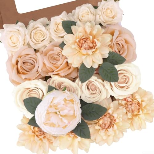 Entgoinggo Künstliches Blumenkasten-Set, Seidenrosenstrauß mit langen Stielen für Hochzeit, Party, Heimdekoration, Tischdekoration, Blumenarrangement (C) von Entgoinggo