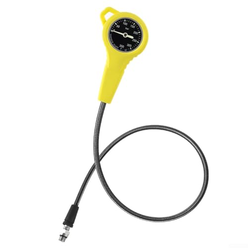 Entgoinggo Scuba Manometer mit Kohlefaser-Schlauch, 7/16-20UNF Gewinde, leuchtende Oberfläche, 360° drehbar, 300 bar, maximaler Druck 65 cm (gelb) von Entgoinggo
