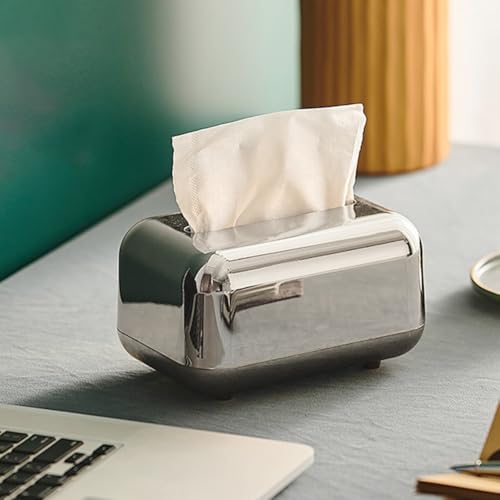 Entgoinggo Taschentuchbox-Halter, Aufbewahrungsbehälter, dekorativer Papierserviettenspender, Schreibtisch-Organizer für Zuhause, Büro, Badezimmer (Silber) von Entgoinggo