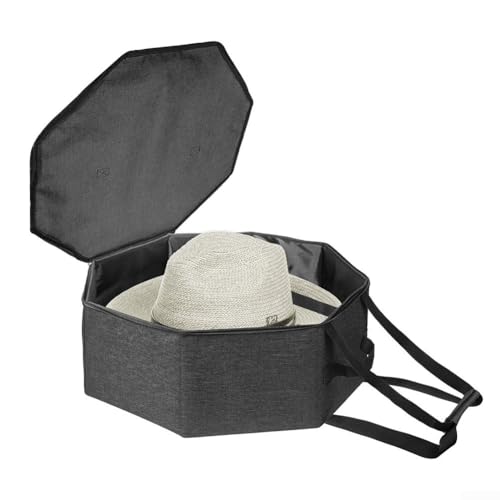 Entgoinggo Tragbare Hut-Aufbewahrungsbox, faltbar, Reiseetui mit Schultergurt, staubdichter Deckel für Schrankorganisation, grau (grau-2) von Entgoinggo
