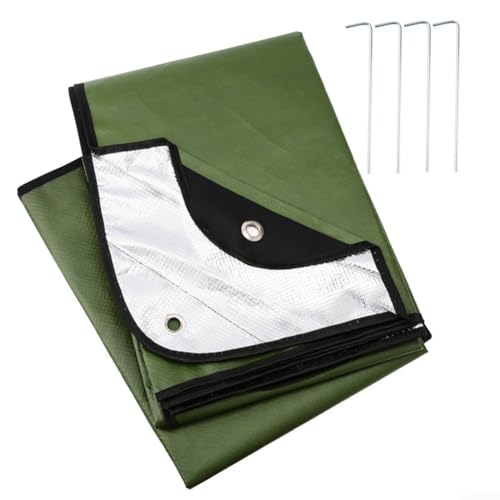 Entgoinggo Vlies Camping Survival Decke Thermoreflektierende Plane 210 x 150 cm, faltbarer Unterschlupf für Outdoor Wandern Jagd Strand (grün) von Entgoinggo