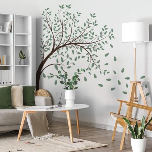 Entgoinggo Wandaufkleber mit Schmetterlingen, Motiv: Baumzweig, dekorative grüne Pflanze, Vinyl-Aufkleber für Wohnzimmer, Schlafzimmer, Inneneinrichtung (A) von Entgoinggo