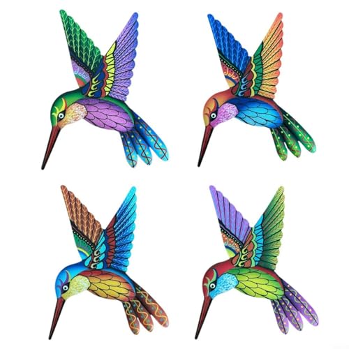 Entgoinggo Wandkunst für den Innen- und Außenbereich mit einer Metall-Kolibri-Skulptur mit Haken zum Aufhängen an Zaun oder Wand (4 Stück) von Entgoinggo