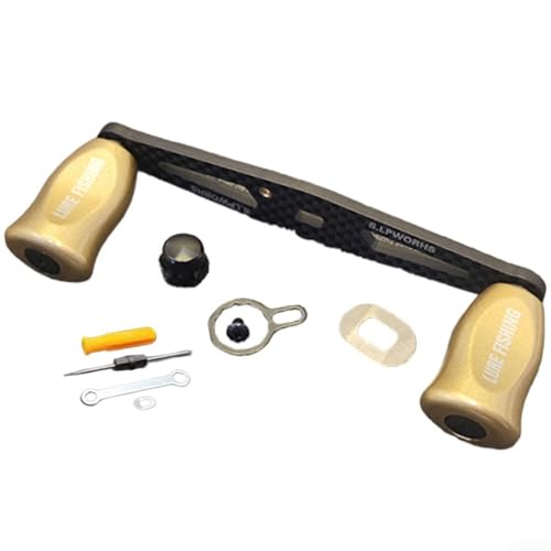 Ersatz-Kipparmgriff aus Kohlefaser für DAIWA und ABU Castrollen, verlängertes gerades Design, inklusive Verriegelungsplatte, Schraube, Dichtung, Mutter und Werkzeug-Set (linke Hand gold) von Entgoinggo