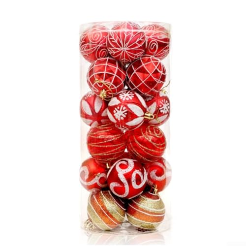 Festive Christmas Ball Collection 24 Kunststoff-Ornamente für Heimdekoration und Feiern (rot) von Entgoinggo