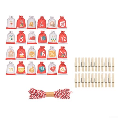 Festive Weihnachtsgeschenktüten, stabiles Leinenmaterial, geeignet für die Aufbewahrung von Süßigkeiten und S (13 x 18 cm), 24 Stück von Entgoinggo
