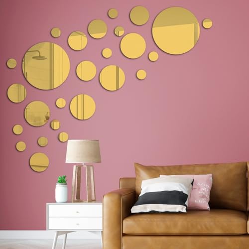 Gestalten Sie Ihre eigenen Muster mit unserem Set aus 26 runden Acrylspiegeln für Heimdekoration (Gold) von Entgoinggo