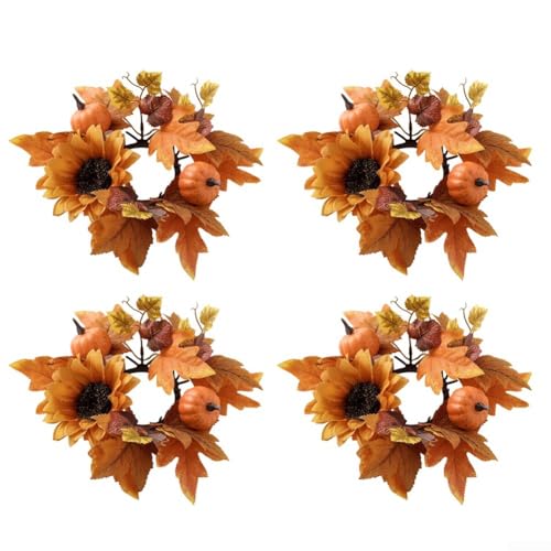 Kerzenringkranz für Herbst mit Ahornblatt, Kürbis und Sonnenblume, dekorativer Kerzenhalter für Herbstfeiertische (2) von Entgoinggo