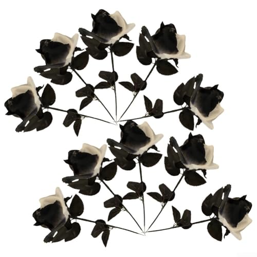 Künstliche schwarze Rosen Set mit 10 schicken dekorativen Blumen für Büro oder Veranstaltung Dekor (schwarz und weiß) von Entgoinggo
