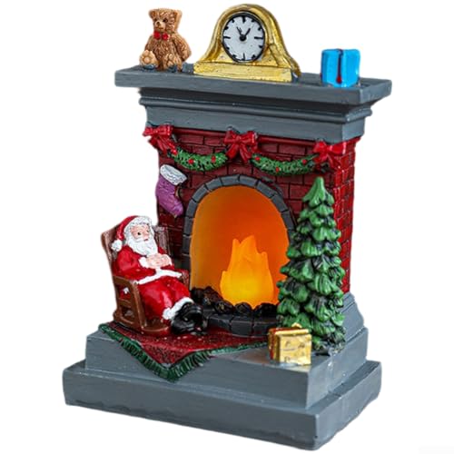 Leuchtendes Nachtlicht aus Kunstharz mit Weihnachtsmann und Kamin für weihnachtliche Beleuchtung und Dekoration (A) von Entgoinggo