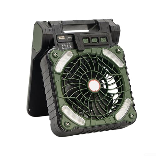 Multifunktionaler Solar-Campingventilator und LED-Laterne, angetrieben durch 5200 mAh wiederaufladbaren Akku (Armeegrün) von Entgoinggo