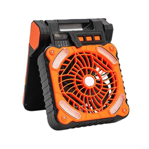 Multifunktionaler Solar-Campingventilator und LED-Laterne, angetrieben durch 5200 mAh wiederaufladbaren Akku (orange) von Entgoinggo