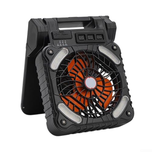 Multifunktionaler Solar-Campingventilator und LED-Laterne, angetrieben durch 5200 mAh wiederaufladbaren Akku (schwarz) von Entgoinggo