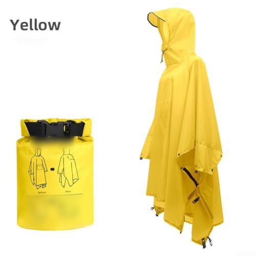 Outdoor Erwachsene Regenmantel mit Kapuze, Heavy Duty Wasserdicht 3 in 1 Regenmantel Pack zum Angeln, Wandern, Camping aus reißfestem PU-beschichtetem Polyester (Upgraded Version Gelb) von Entgoinggo