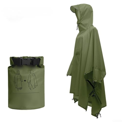 Outdoor Erwachsene Regenmantel mit Kapuze, Heavy Duty Wasserdicht 3 in 1 Regenmantel Pack zum Angeln, Wandern, Camping aus reißfestem PU-beschichtetem Polyester (Upgraded Version Grün) von Entgoinggo