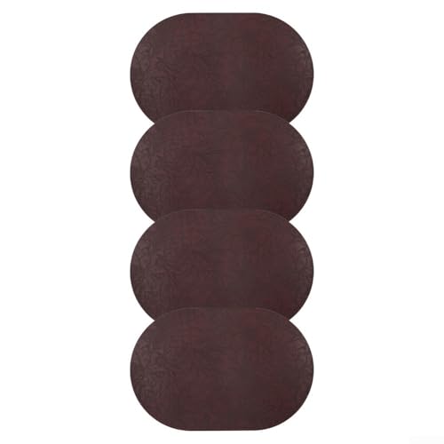 Ovale Tischset-Set mit Blumenmuster aus robustem, wasserdichtem Material, 4 Stück für Esstische (dunkelbraun) von Entgoinggo