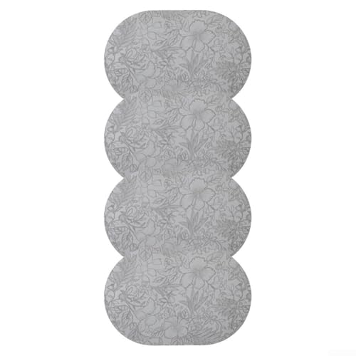 Ovale Tischset-Set mit Blumenmuster aus robustem, wasserdichtem Material, 4 Stück für Esstische (grau) von Entgoinggo