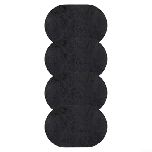 Ovale Tischset-Set mit Blumenmuster aus robustem, wasserdichtem Material, 4 Stück für Esstische (schwarz) von Entgoinggo