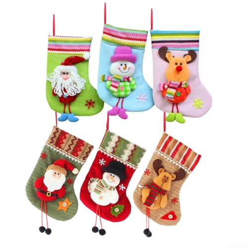 Personalisierte Weihnachtsstrümpfe 3er-Pack mit Weihnachtsmann-, Schneemann- und Rentier-Motiven, Polyestergewebe, große Kapazität für Leckereien mit Aufhängefunktion (1 Set) von Entgoinggo