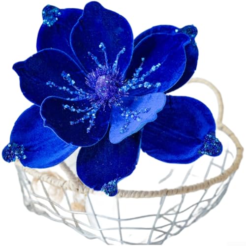 Samt Flanell Magnolie Blume Weihnachtsdekoration mit Glitzer für elegante Feiertage Baum Ornament DIY (Blau) von Entgoinggo