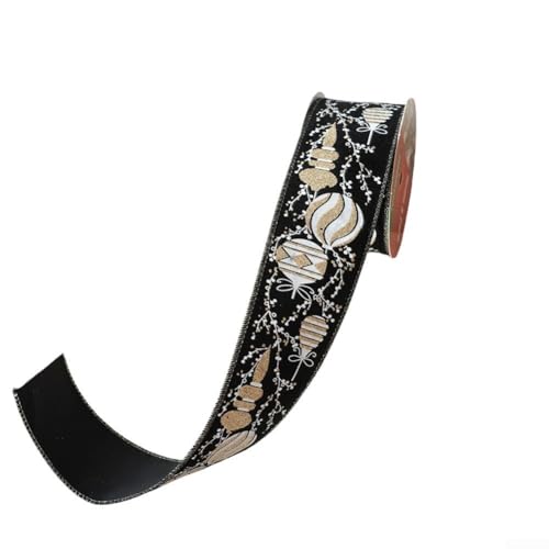 Samtband mit Draht mit Glitzer-Design für Weihnachtsbaum- und Girlande-Dekorationen, 9,1 m (schwarz) von Entgoinggo