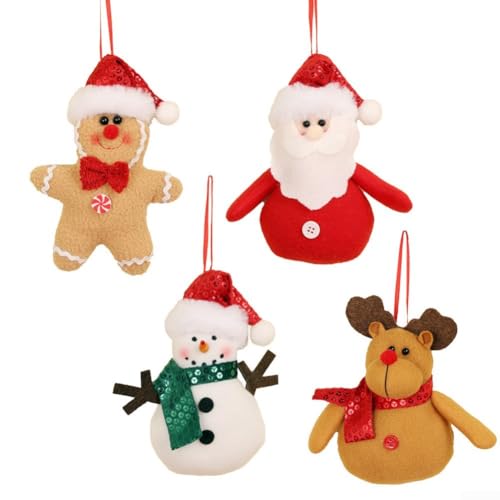 Set mit 4 kleinen Weihnachtsanhängern mit Cartoon-Weihnachtsmann, Elch, Schneemann und Plätzchenmann, Ornamente für Weihnachtsbaumschmuck und festlichen Gebrauch von Entgoinggo