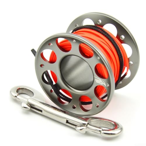 Tauchrolle aus Aluminiumlegierung mit verbessertem Griff und zuverlässigem Haken für Unterwassersicherheit (15 m grau) von Entgoinggo